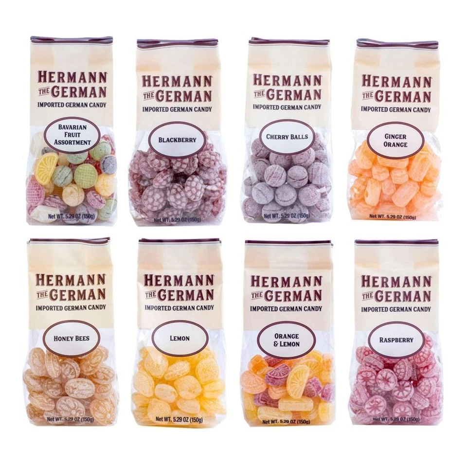 Caramelo duro Hermann The German Bavarian Fruits sabores surtidos 5,29 OZ/150 g. Foto 1 de 1