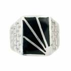 Men's Special Art Deco Vintage Style Black Onyx Ring In 935 Argentium Silver