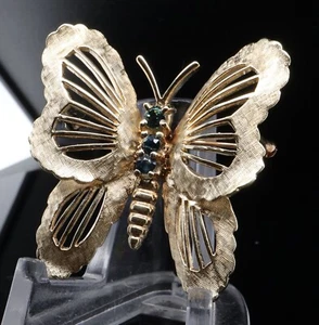 Vintage 14ct Gold Blue Green Australian Sapphire set Butterfly Brooch Val $4640 - Picture 1 of 6
