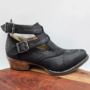 Roper Willa Boots Women's 6 Black Vegan Buckle Strap Western Cowboy Booties - Picture 1 of 12