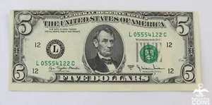 Series 1977 US $5 Federal Reserve Note, Miscut No Top Border - Picture 1 of 7