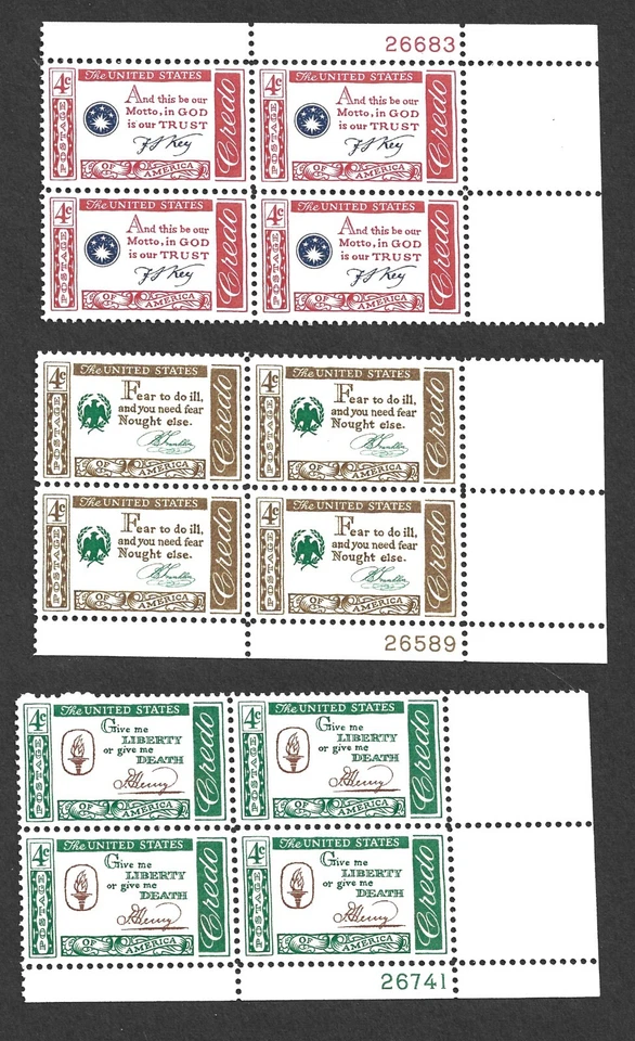 US Stamps 1140 1142 1144 American Credo 4c Plate Blocks Mint NH OG 3 FREE SHIP - Image 1 of 1