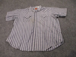 Ely Plains Pearl Snap Shirt Men's 2X Blue Short Sleeve Western Striped A1 - Picture 1 of 10