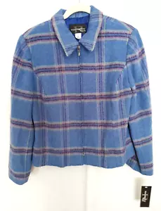 Requirements Petite Zip Front Jacket Wool Mohair Blue Plaid 14P New!! #16849 - Picture 1 of 4