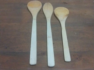 3 Pampered Chef Wooden Spoons Bamboo Used Set Lot - Picture 1 of 5