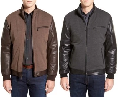 NWT $735 Bugatchi Leather Jacket with Woven Front Panel - Image 1 of 3