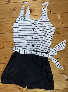 Seafancy Woman’s Bathing Swim Suit One Piece Black White Striped sz Medium M - Picture 1 of 16