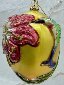 VTG Large Relief Glass Egg Christmas Ornament Flowers & Hummingbird NICE!! - Picture 1 of 20