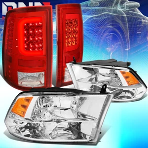 FIT 2009-2017 DODGE RAM RED LED BAR RED TAIL LIGHT+CHROME AMBER QUAD HEADLIGHT - Picture 1 of 12