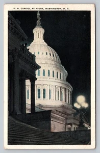 Postcard US White Dome Capitol at Night Scene Washing DC Vintage Posted 1927 - Picture 1 of 4