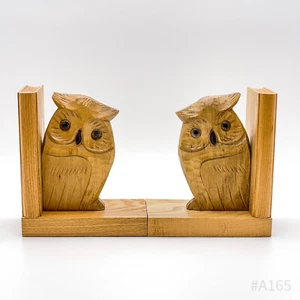 Vintage Buchstützen aus Holz geschnitzt „Eule“ Handarbeit - 2 Stück 13,5x16cm - Bild 1 von 12