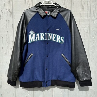 Nike Team Seattle Mariners Diamond Quilted Leather Wool Letterman Jacket 2XL - Image 1 of 4
