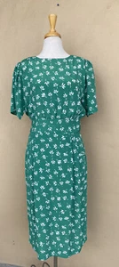 Vtg Axiom Green Floral 80’s Does 50’s Day Wiggle Sheath Dress Pockets 14 Modest - Picture 1 of 6