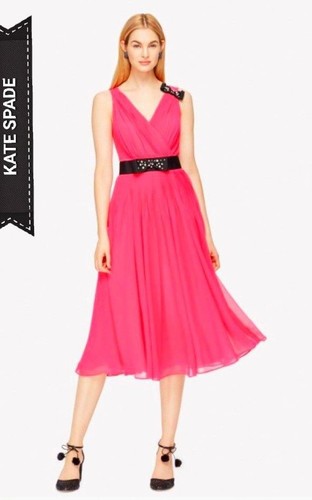 Abito Kate Spade nuovo con etichette impreziosito Make Magic rosa plissettato fiocco vestito 4