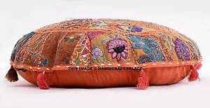 32" Round Floor Pillow Bohemian Patchwork floor cushion pouf Case Vintage Indian