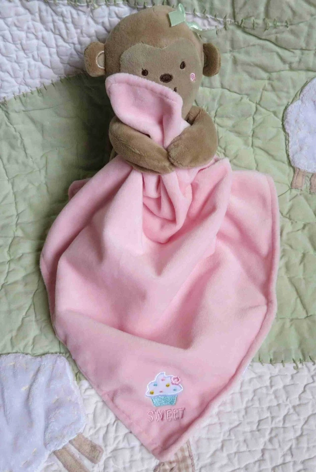 Child of Mine Sweet Cupcake Monkey Rattle Toy Pink Girl Security Blanket Lovey - Image 1 of 4