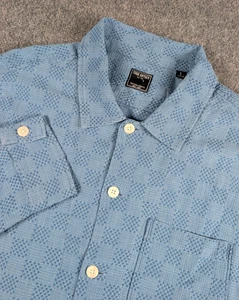 Todd Snyder Long Sleeve Textured Guayabera Shirt Mens Large Blue Patchwork - Picture 1 of 10