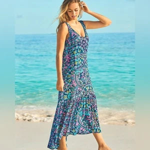 Abito copricostume da bagno Lilly Pulitzer maglia camelia trasparente blu Ibiza taglia L - Foto 1 di 11