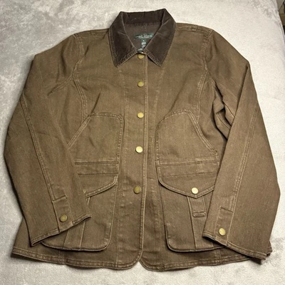 Chaqueta Lauren Ralph Lauren Mujer XL Pana Cuello Granero Denim Tareas Botón Trabajo Foto 1 de 4