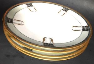 Cuatro (4) Platos de Ensalada H&C Hueso China Blanco con Banda Dorada y Emblema - Imagen 1 de 3