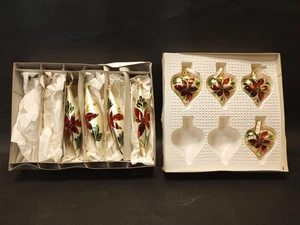 Vintage West Germany Quecksilber Glas Mistelzweig Ornamente 8 Stück 4 Herz 4 Tropfen - Bild 1 von 14