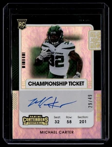 2021 Panini Contenders Championship Rookie Auto Michael Carter 29/49 #129 - Imagen 1 de 2