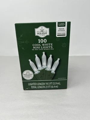 Holiday Time Clear Mini LED Light String 100 Ct Christmas Cool White GREEN Wire - Image 1 of 3