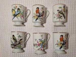 Vintage Royal Crown Bird Porcelain Mug Cup Footed Gold Trim Japan Lot Set of 6 - Picture 1 of 19