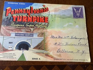 Carpeta postal de recuerdo de lino vintage Pennsylvania Turnpike 18 vistas - Imagen 1 de 3