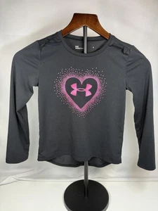 Under Armour Shirt Mädchen 6 Schwarz Langarm Pink Herz Logo Grafik Stretch - Bild 1 von 8