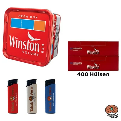 Winston Red/Rot Volumentabak Mega Box 120g, 400 Winston Filterhülsen, Zubehör - Bild 1 von 4