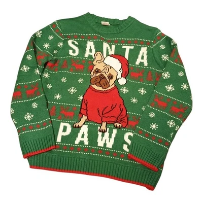 Suéter de Navidad Holiday Time Niños Patas de Papá Noel Pug Perro Suéter Feo Talla L 10-12 Foto 1 de 4