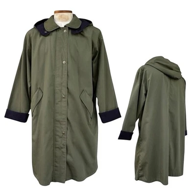 Jaqueta de chuva vintage anos 80 90 feminina 16 longa trench coat com capuz verde oliva - Imagem 1 de 4