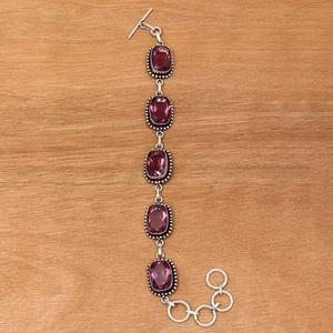 Amethyst Quartz Gemstone Jewelry bracelet &Earring 7-8'' - Picture 1 of 7