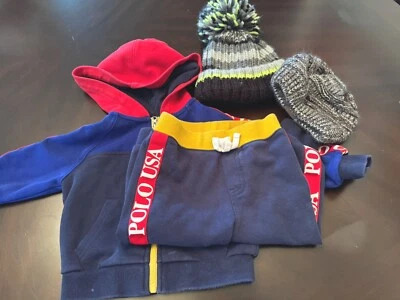 Bebé Niño 6-12 Meses Invierno 2 Gorros Y 1 Polo Sudadera Foto 1 de 3