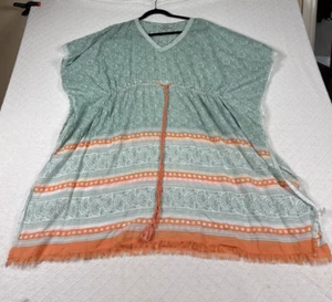 World Market Orange Green Swim Cover Up Geometric Pattern One Size - Picture 1 of 8