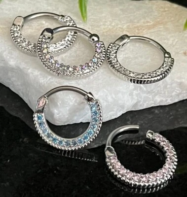 1件装圆形铺面宝石Septum Clicker 316L手术钢16克14克鼻环 — 第 1/4 张图片