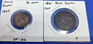 1864 Nova Scotia Half Cent EF Plus Condition & 1861 Nova Scotia Lg. Cent (B138) - Picture 1 of 6
