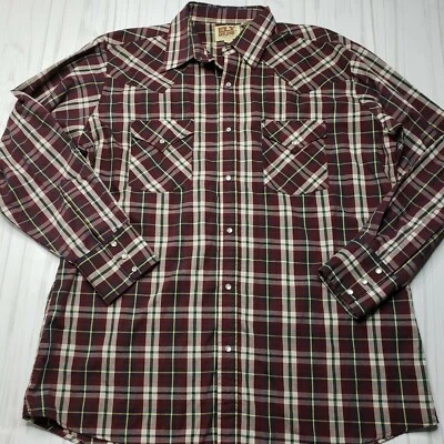 Ely Cattleman Para Hombres XL Perla A Presión Manga Larga Marrón Azul Verde Amarillo Cuadros Foto 1 de 4