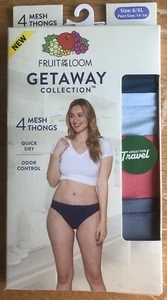 Fruit Of The Loom Getaway Collection Mesh Thongs 4-Pack Size 8/XL 14-16 Panties - Picture 1 of 8