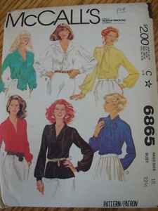McCALLS 6865 SEW PATTERN CUT Miss BLOUSES TOP Sz 10 OOP - Picture 1 of 1