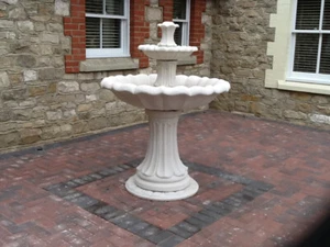 LARGE BOWLED 2 TEIRED BARCELONA GARDEN FOUNTAIN WHITE STONE WATER FEATURE - Picture 1 of 1