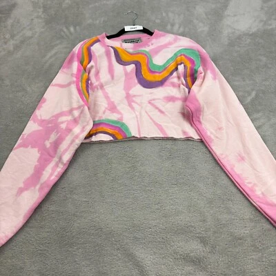 Moonrise Design Tie Dye Hand Painted Cropped Sweatshirt Women XL Pink Art Hippie - Image 1 of 4