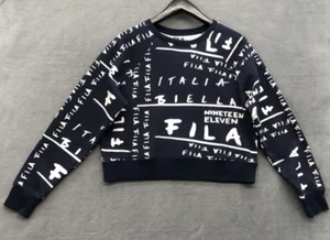 Fila Womens Sweatshirt Large Blue Spell Out Graphic Crew Neck Cropped Waist - Picture 1 of 14