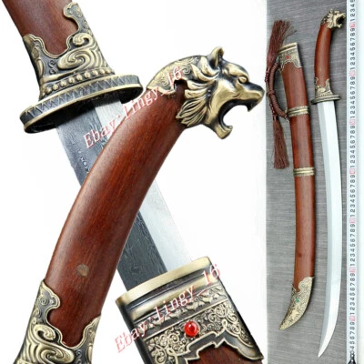 Mongolian Dao Brass Beast Sword Chinese Damascus Steel Sharp Cavalry Saber Knife - Image 1 of 4