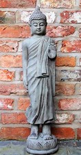 Garden Ornament Buddha Tall Standing Thai Ceramic Outdoor Indoor Statue Grey 