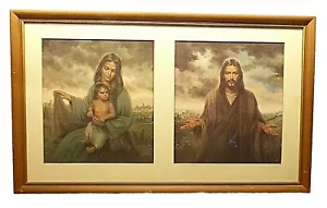 Framed Lithograph Print of Mary and Infant Jesus and Adult Jesus - Picture 1 of 9