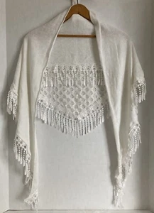 Lace Shawl Triangle 80”x30” 100%polyester/beautiful Lace Trim/A12 - Picture 1 of 7
