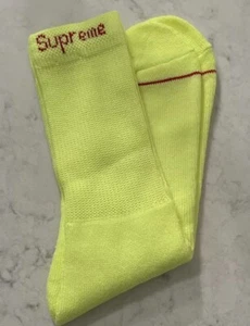 Supreme Hanes Cushion Crew Socks (One Pair) Set Fluorescent Yellow Red Logo SS23 - Picture 1 of 5