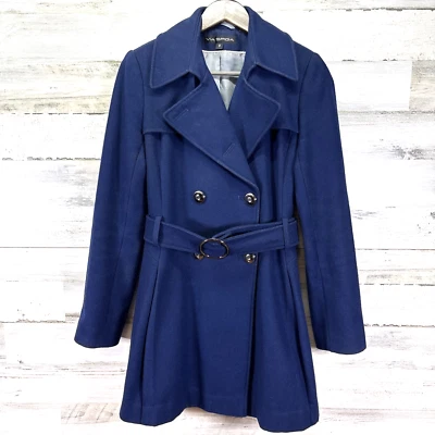 Abrigo de mujer Via Spiga azul real de longitud media mezcla de lana forrado con cinturón talla 8 Foto 1 de 4
